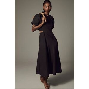NEW By Anthropologie Black Ottilie Cutout Puff-Sleeve Bow Maxi Dress 4 Petite